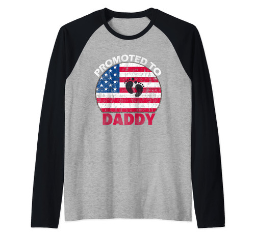 Promoted To Daddy American Flag Fathers Day New Dad Retro Raglan Baseball Tee Promoted To Daddy American Flag Fathers Day New Dad Retro Raglan Baseball Tee