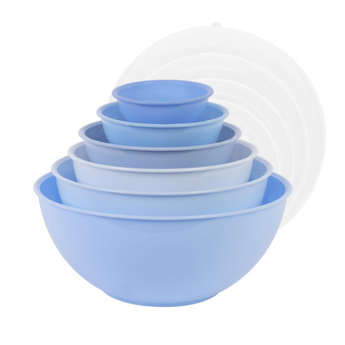 BoxedHome BPA Free Plastic Round Mixing Bowl with Lids, 12 Pack Nesting Bowls with Lids Set, Microwave and Dishwasher Safe Prep & Serving Bowls Great for Mixing, Baking, Serving (Pale Blue, 12pcs)
