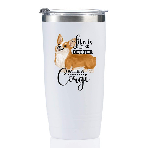 Onebttl Corgi Gifts For Corgi Lovers - Life is Better with Corgi - 20oz/590ml Stainless Steel Insulated Tumbler with Lid, Message Card - (White) Onebttl Corgi Gifts For Corgi Lovers - Life is Better with Corgi - 20oz/590ml Stainless Steel Insulated Tumbler with Lid, Message Card - (White)