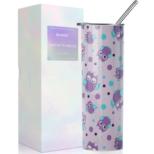 Onebttl Owl Gifts for Women - 20oz/590ml Stainless Steel Insulated Skinny Tumbler with Straw - Cute Owl Cup for Owl Lovers on Birthday, Xmas - (Purple) Onebttl Owl Gifts for Women - 20oz/590ml Stainless Steel Insulated Skinny Tumbler with Straw - Cute Owl Cup for Owl Lovers on Birthday, Xmas - (Purple)