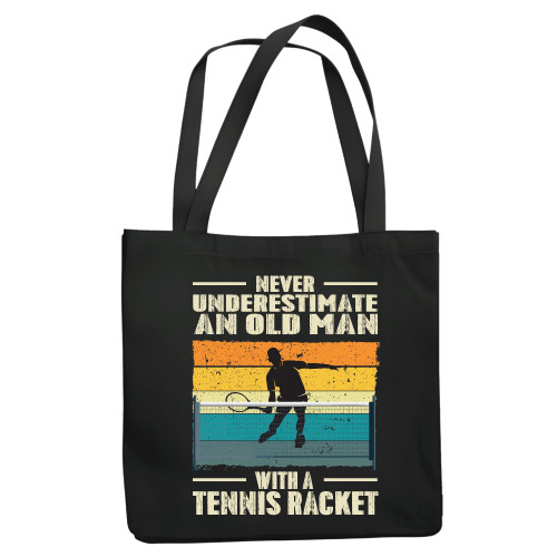 Tennis Player never underestimate an old man with a Tennis Racket Navy Black Multicolor Canvas Tote Bag
