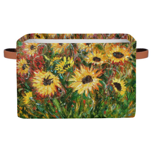 Large Sunflower Retro Collapsible Storage Bins,Decorative Canvas Fabric Storage Boxes Organizer with Handles?Rectangular Baskets Bin for Home Shelves Closet Nursery Gifts