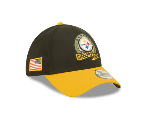 New Era Men's Black/Yellow Pittsburgh Steelers 2022 Salute to Service 39THIRTY Flex Hat, Medium-Large