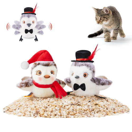 Potaroma Cat Toys 2 Pcs Flapping Sandpiper Pair-Mate Christmas, Lifelike Birds Chirp, Chargeable Touch Activated Kitten Toy Interactive Cat Kicker Exercise, Catnip Toys for All Breeds