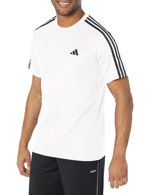 adidas Men's Essentials Base 3-Stripes Training T-Shirt, White/Black, Large