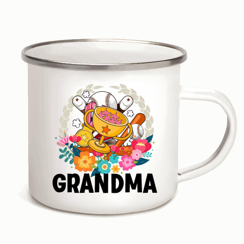 Baseball Grandma Baseball bat Baseball Glover for Sport Player 12oz Enamel Silver Mug