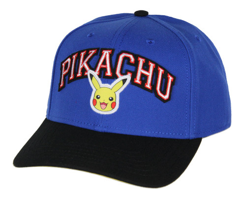 Bioworld Pokemon Adult Pikachu Embroidered Precurve Snapback Hat for Men and Women Blue