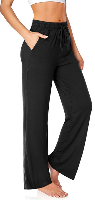 UEU Women's Casual Loose Wide Leg Yoga Pants Lounge Pajamas High Waisted Drawstring Cozy Joggers Athletic Sweatpants with Pockets Black UEU Women's Casual Loose Wide Leg Yoga Pants Lounge Pajamas High Waisted Drawstring Cozy Joggers Athletic Sweatpants with Pockets Black