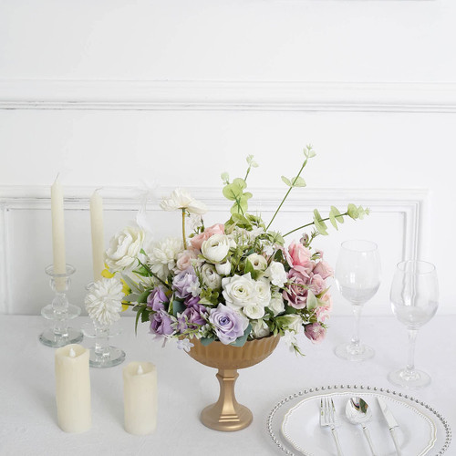 TABLECLOTHSFACTORY 7" Gold Glass Roman Style Wedding Compote Floral Bowl Centerpiece, Antique Flower Table Pedestal Vase