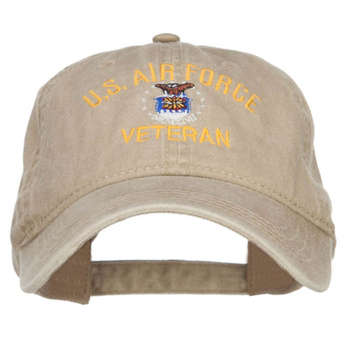 e4Hats.com US Air Force Veteran Military Embroidered Washed Cap - Khaki OSFM