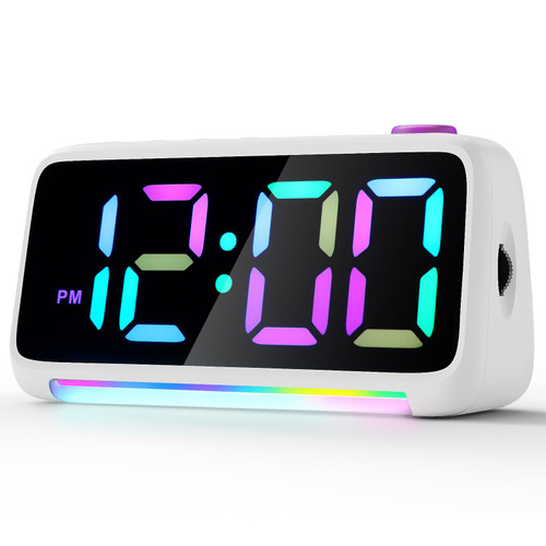 RGB Digital Alarm Clock for Bedroom, Super Loud for Heavy Sleepers, Small Bedside Clock with LED Display, USB Charger, Dynamic Color Changing Night Light Clock for Kids Teens Room Bedside Decor