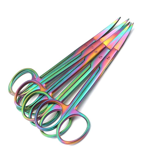 DDP SET OF 5 MULTI TITANIUM COLOR RAINBOW IRIS SCISSORS 4.5" CURVED STAINLESS STEEL DDP SET OF 5 MULTI TITANIUM COLOR RAINBOW IRIS SCISSORS 4.5" CURVED STAINLESS STEEL