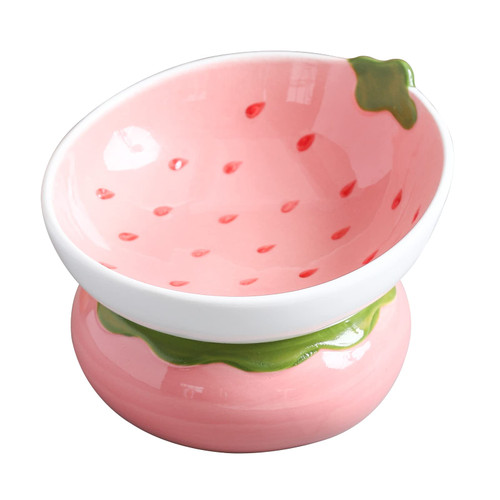 Yeexoxow Ceramic Raised Cat Bowl, Pink Elevated Food Bowl for Indoor Cats, Anti Vomiting & Protect Pet's Spine, Cute Tilted Dish for Flat Faced Kitten (Strawberry Shaped) Yeexoxow Ceramic Raised Cat Bowl, Pink Elevated Food Bowl for Indoor Cats, Anti Vomiting & Protect Pet's Spine, Cute Tilted Dish for Flat Faced Kitten (Strawberry Shaped)