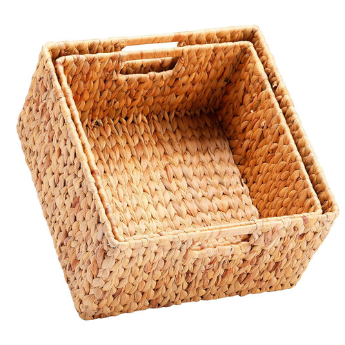 Elipenico Natural Wicker Baskets, Water Hyacinth Storage Baskets for Organizing, Decorative Wicker Baskets with Carrying Handles, Bathroom Baskets for Organizing, Rectangle Wicker Basket, 2 Pack
