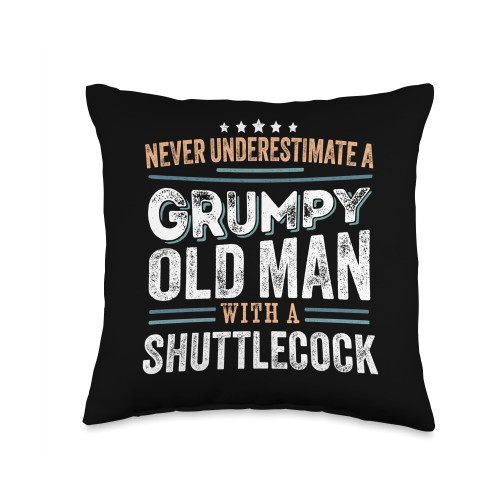 Grumpy Old Man Apparel Grumpy Old Man with a Shuttlecock Funny Dad Gifts Throw Pillow, 16x16, Multicolor