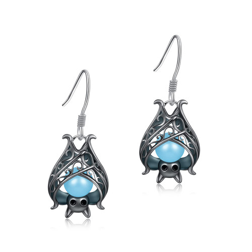 925 Sterling Silver Bat Necklace Earrings Bracelet Cute Animal Glowing in the Dark Halloween Jewelry Gift for Women Girl (Black Earrings)