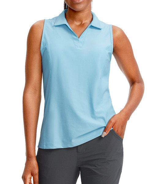 G Gradual Women's Sleeveless Golf Polo Shirts Tennis Quick Dry Collared Tank Tops V-Neck Polos for Women (Sky Blue,M)