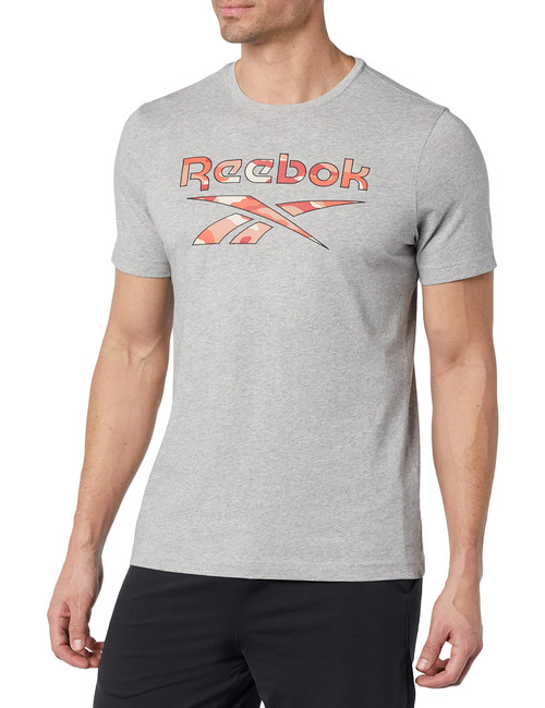 Reebok Men's Standard Big Tee, Medium Heather Grey/Camo Logo, XX-Large