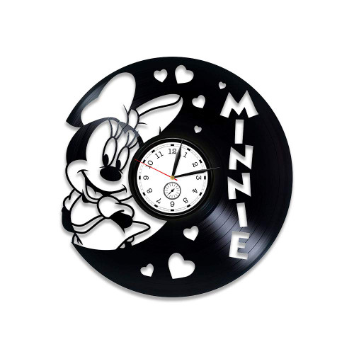 Kovides Minnie Mouse Gift for Girl Minnie Mouse Vinyl Clock Minnie Mouse Vinyl Wall Clock Disney Vinyl Record Wall Clock Disney Gift Disney Wall Clock Large Minnie Mouse