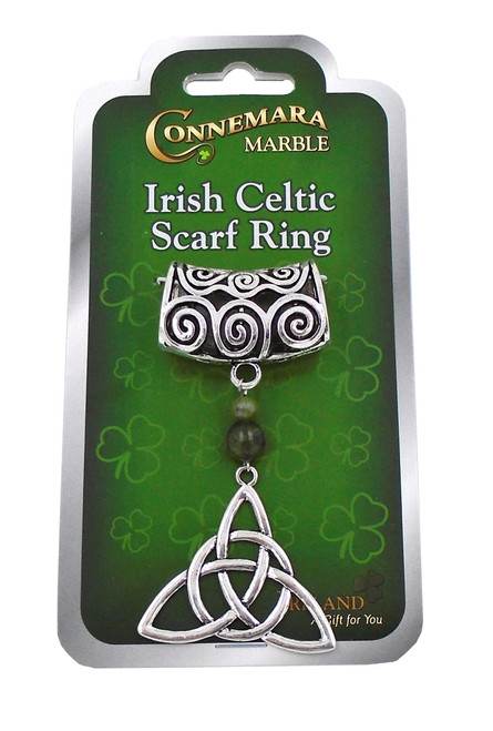 Irish Celtic"Trinity" Scarf Ring with Genuine Irish Connemara Marble