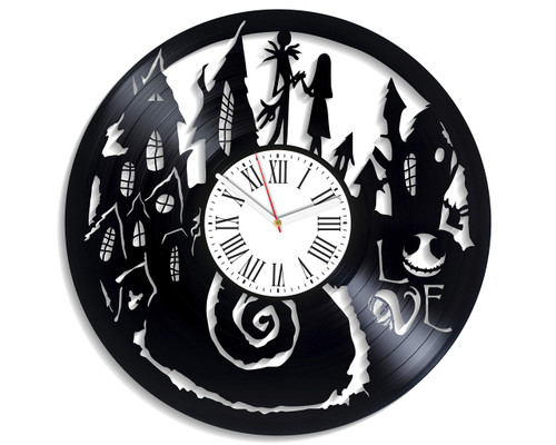 Kovides Disney Wall Clock Birthday Gifts Vintage Vinyl Record Clock Large Nightmare Before for Kids NBC Cartoon Handmade Decor for Nursery Jack and Sally Skellington Unique Decoration