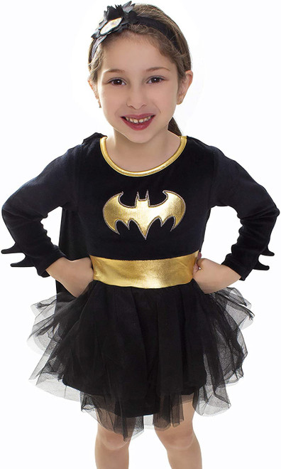 DC Comics Toddler Girls Batgirl Costume Tutu Dress - Toddler Superhero Costume with Removable Cape and Matching Headband (Black/Yellow, 2T)