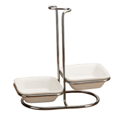 DOITOOL White Ceramic Double Ladle Spoon Rest Holder with Stainless Steel Rack Upright Utensil Holder for Stovetop Kitchen Counter Organization