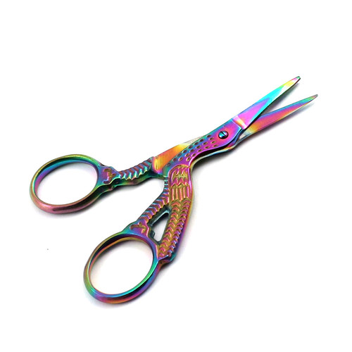 LAJA IMPORTS Set of 5 Multi Titanium Color Rainbow Stork Sewing Embroidery Scissors 3.5" Bird Shape