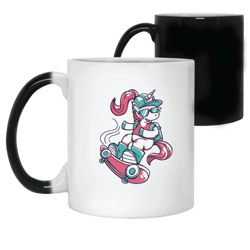 Unique Graphic Gift For Unicorn Lovers Skateboard with Sunglasses Design 663 11oz 15oz Color Changing Mug