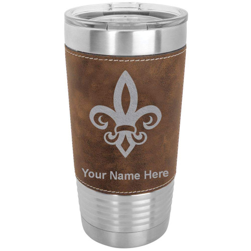 LaserGram 20oz Vacuum Insulated Tumbler Mug, Fleur de Lis, Personalized Engraving Included (Faux Leather, Rustic)
