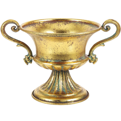Antique Urn Planter Pedestal Vase Distressed Gold Metal Vase Tall Trumpet Fancy Vases Flower Arrangement Pots for Centerpiece Flower Holder for Wedding Party Home