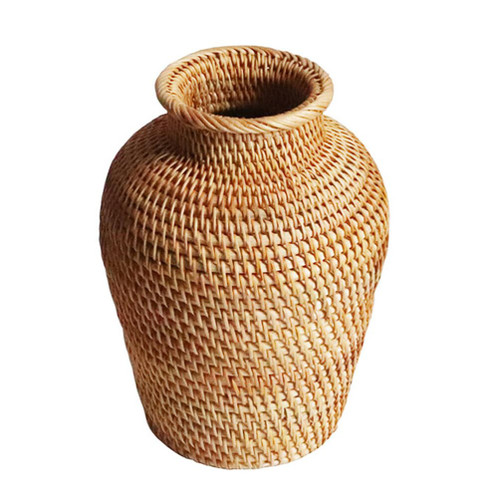 VOSAREA Rattan Plant Basket Rattan Flower Vase Woven Flower Vase Bud Vase Farmhouse Dried Flower Vase Flower Bottle for Home Office Decor Farmhouse Flower Vase