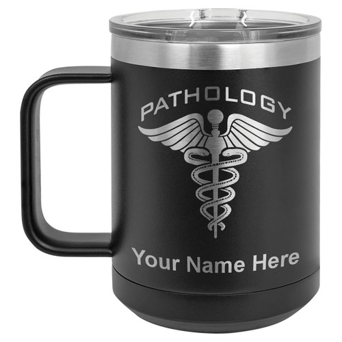 LaserGram 15oz Vacuum Insulated Coffee Mug, Pathology, Personalized Engraving Included (Black)