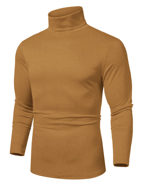 COOFANDY Men's Slim Fit Basic Turtleneck T Shirts Casual Knitted Pullover Sweaters Camel
