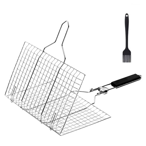 Grilling Basket Fish Grill Basket and Vegetable Grill Basket Stainless Steel Outdoor Grill Accessories with Removable Handle Portable BBQ Tool for Outdoor Grilling. Amazing Grill Basket Gift for Man & Dad