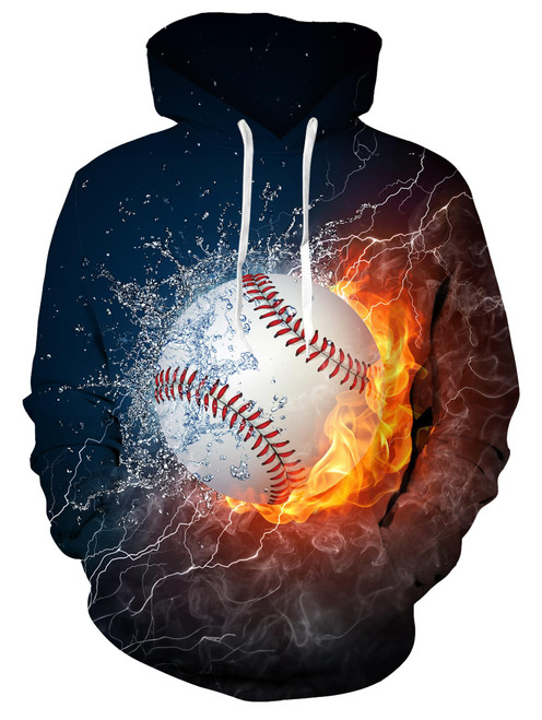 uideazone Men's Novelty Hoodies Women 3D Fire Printed Pullover Hoody Long Sleeve Baseball Hooded Sweatshirts with Adjustable Drawstring
