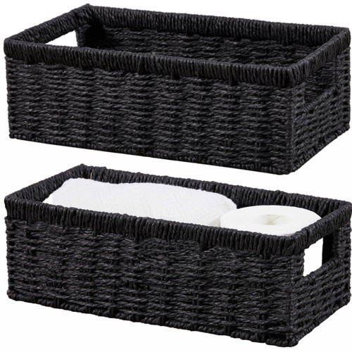 Vagusicc Wicker Storage Basket, Paper Rope Wicker Baskets with Handles, Toilet Paper Basket for Toilet Tank Top, Small Wicker Baskets for Organizing Shelves, 2-Pack, Black Vagusicc Wicker Storage Basket, Paper Rope Wicker Baskets with Handles, Toilet Paper Basket for Toilet Tank Top, Small Wicker Baskets for Organizing Shelves, 2-Pack, Black