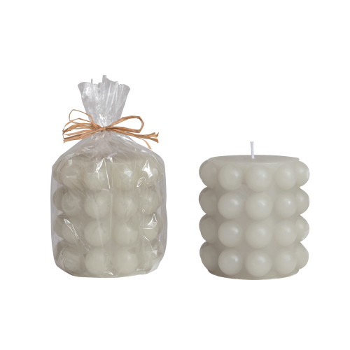 Creative Co-Op Unscented Hobnail Pillar, Dove Grey Candles, 4" L x 4" W x 4" H