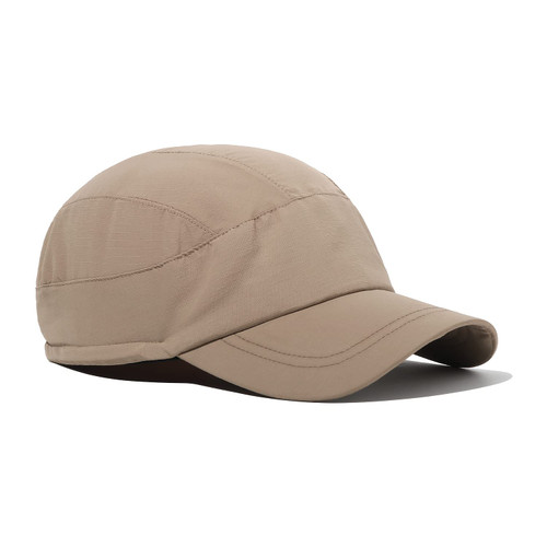 Croogo Short Brim Trucker Hat Daily Quick Dry Baseball Cap Moisture Wicking Cap Soft Short Bill Hip-hop Cap,Khaki-ABC02
