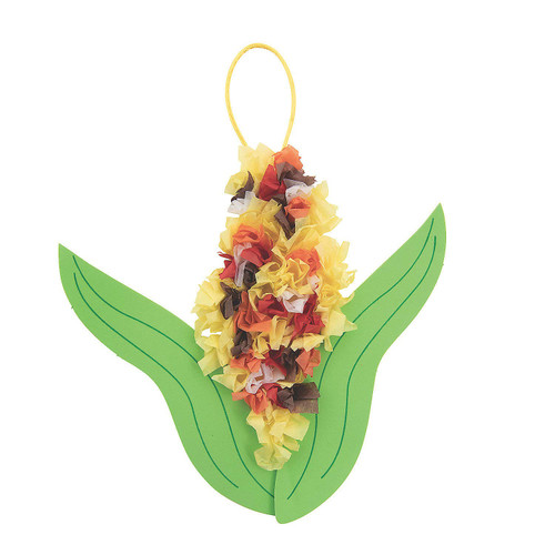 Fun Express Crinkle Tissue Paper Corn Craft Kit - Makes 12 - No Glue Needed - Fall Crafts for Kids