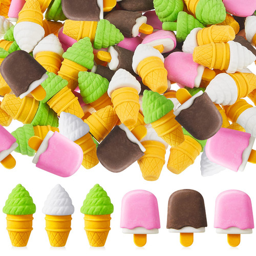 100 Packs Colorful Mini Ice Cream Erasers for Kids Back to School Erasers 3D Detachable Dessert Food Erasers Pencil Erasers for Children Party Favors, Back to School Classroom Supplies Gift