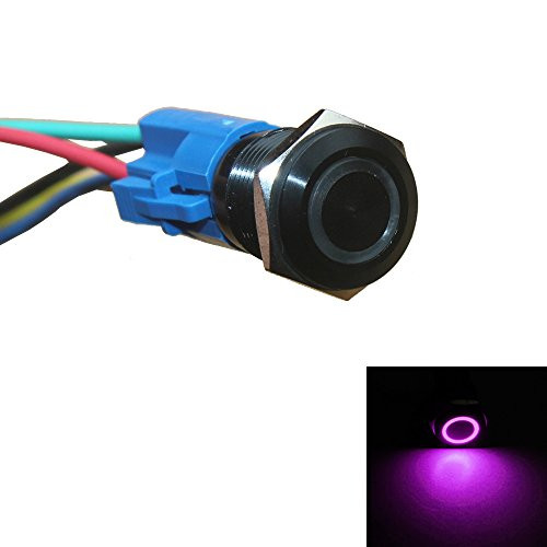 ESUPPORT 16mm 12V 3A Car Purple LED Light Angel Eye Metal Push Button Toggle Switch Socket Plug Latching Black Shell