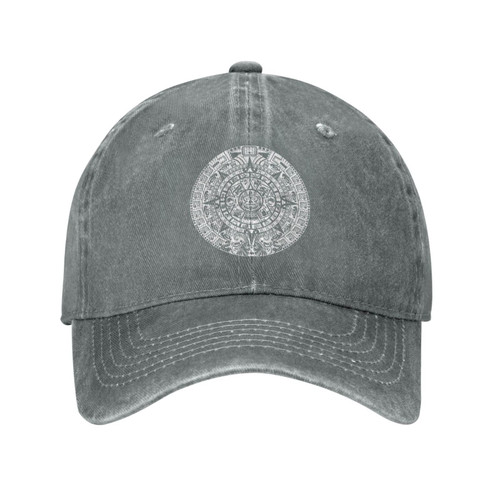 Aztec-Calendar Trucker Hat for Men Women Washed Cotton Baseball Caps Distressed Dad Hats Adjustable Gray