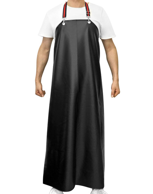 QWORK Thick Waterproof Rubber Apron, 47-1/4" Long Adjustable Chemical Resistant Work Aprons Heavy Duty Bib Apron for DishWashing, Gardening, Lab Work, Dog Grooming, Cleaning Fish Black and Butcher
