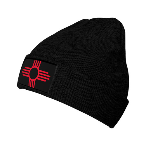 Wikjxiz Zia Symbol Knit Beanie Hat Cuffed Slouchy Knitted Skull Cap Black Winter Hat for Men & Women