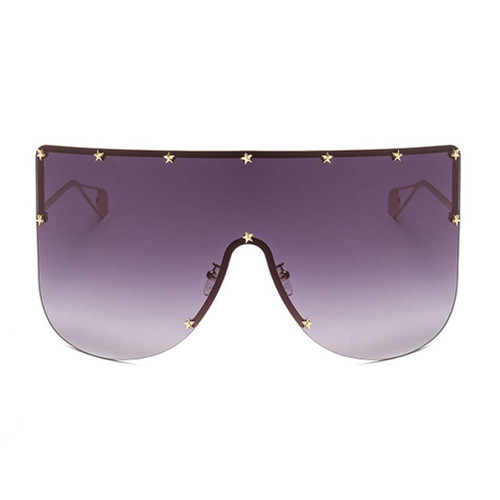 Armear Women Huge Oversized Shield Visor Sunglasses Gradient Grey Lens Futuristic Star on Frame Sun Face Mask