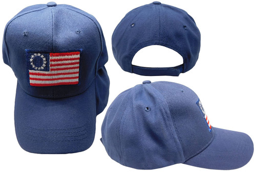 Betsy Ross Patch Navy Blue Cotton Adjustable Embroidered Baseball Hat Cap