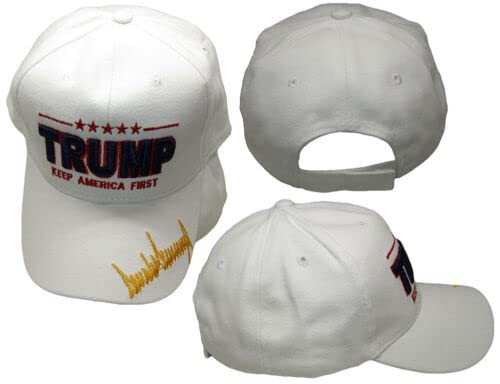 Trade Winds Trump 2024 Keep America First Signature Signed White Cotton Embroidered Hat Cap
