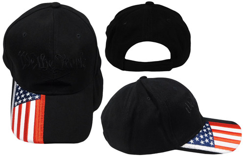 We The People Rifles Black USA Flag On Bill Black Cotton Adjustable Embroidered Cap Hat