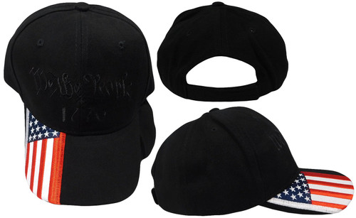 We The People 1776 Blackout USA Flag On Bill Cotton Adjustable Embroidered Cap Hat Multi